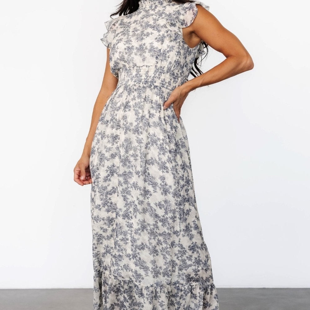 Baltic Born Kearny Ruffle Maxi Dress | Cream + Navy Floral Size LL